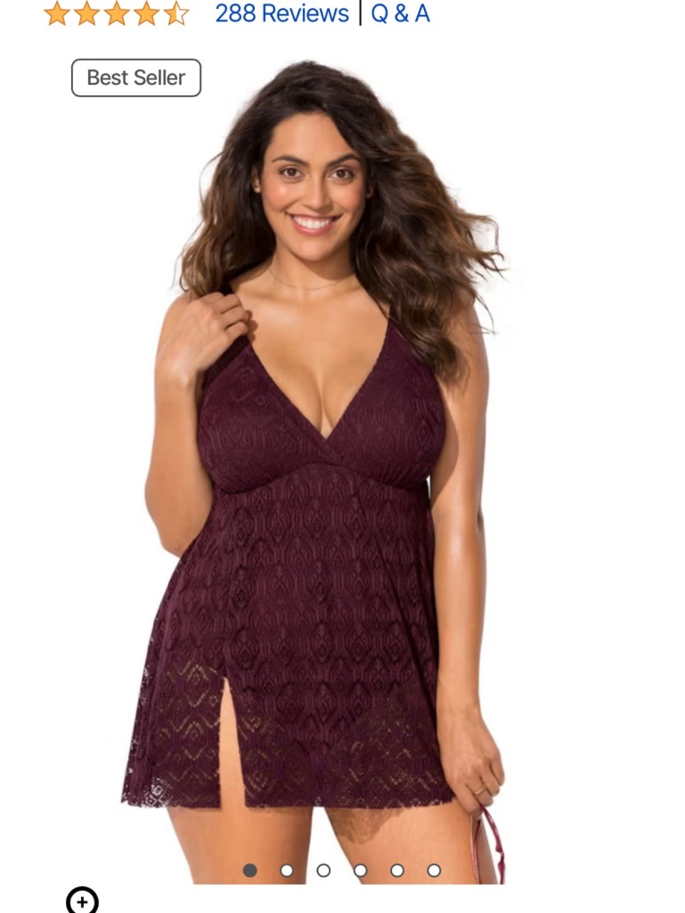 Swimsuits For All Lace Plunge Swim Dress - Wine